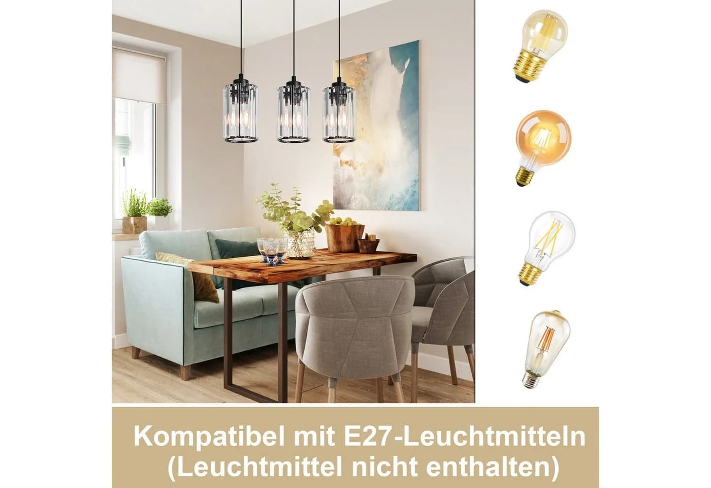 Nettlife Pendelleuchte Kristall Schwarz Modern 1/3/4 Flammig E27 Hängeleuchte