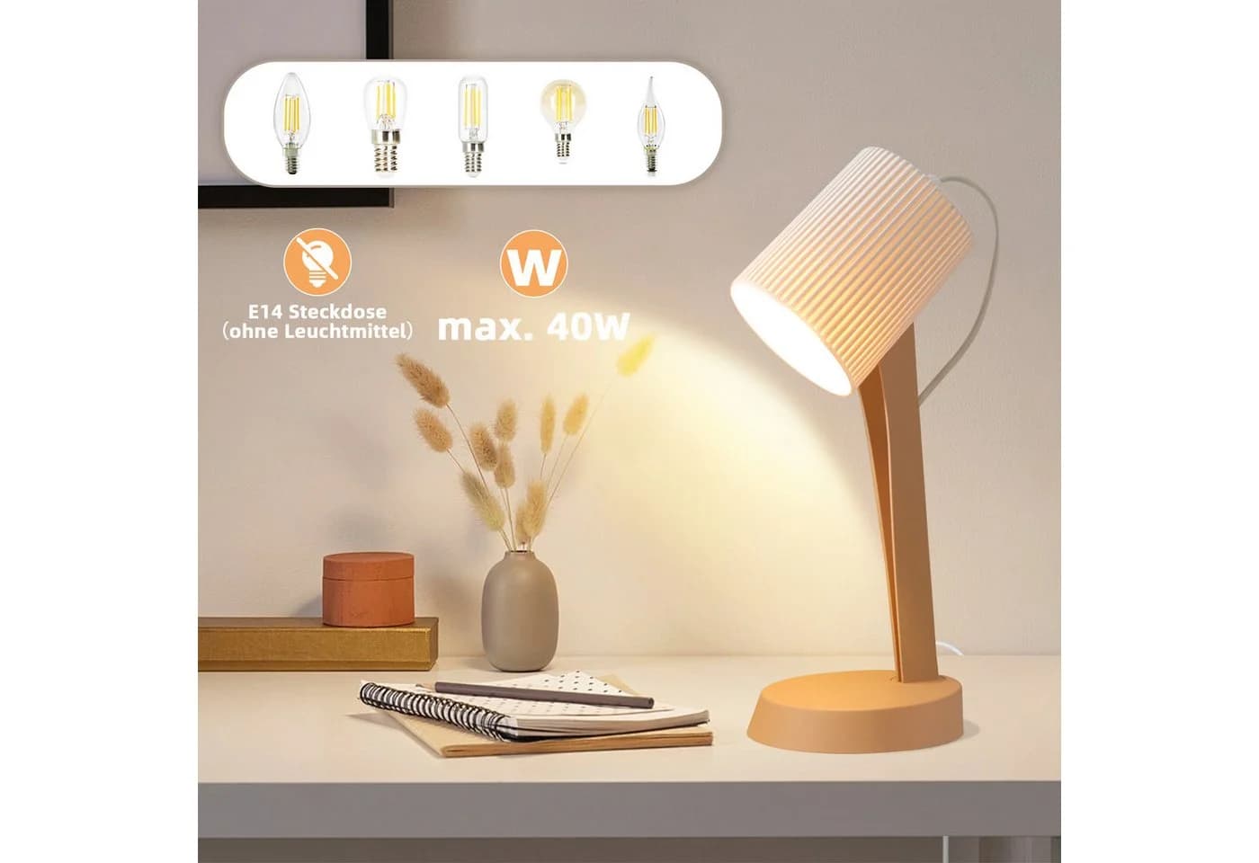 Nettlife Nachttischlampe 2er Set E14 Modern LED wechselbar Landhausstil