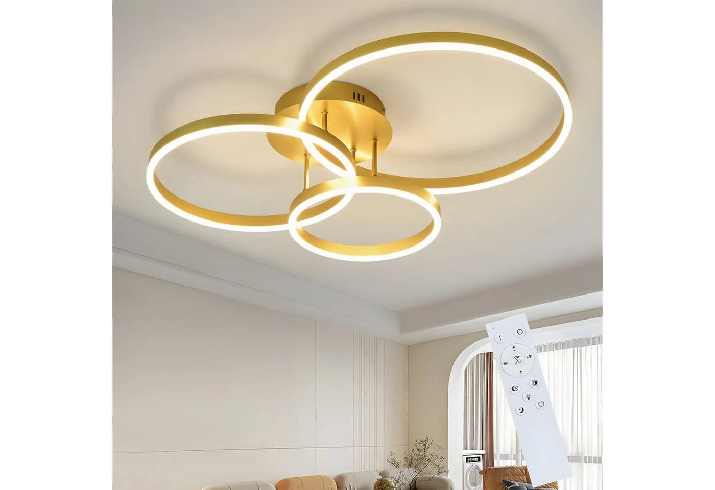 Nettlife LED Deckenleuchte Dimmbar Gold 2 Ring Acryl 46W 59CM Modern - Bild 2