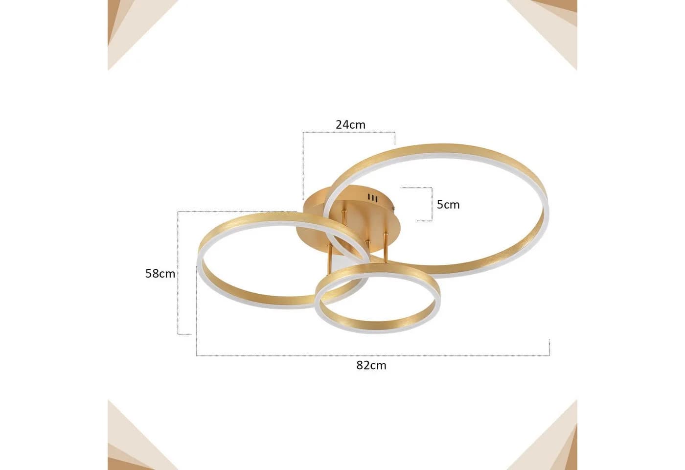 Nettlife LED Deckenleuchte Dimmbar Gold 2 Ring Acryl 46W 59CM Modern - Bild 4