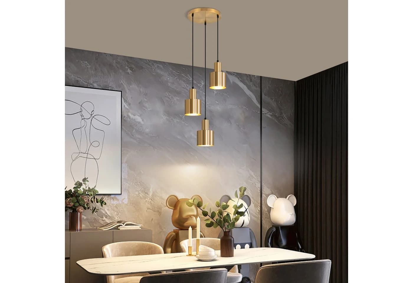 Nettlife Pendelleuchte Vintage Gold E27 Metall Esszimmerlampe