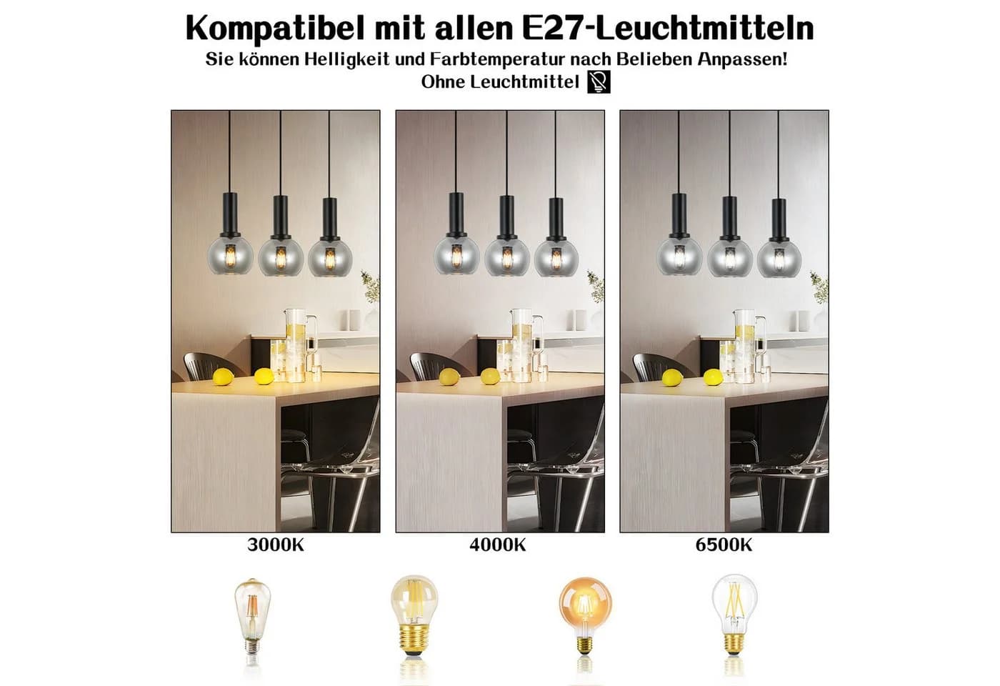 Nettlife Pendelleuchte Vintage Schwarz Industrial E27