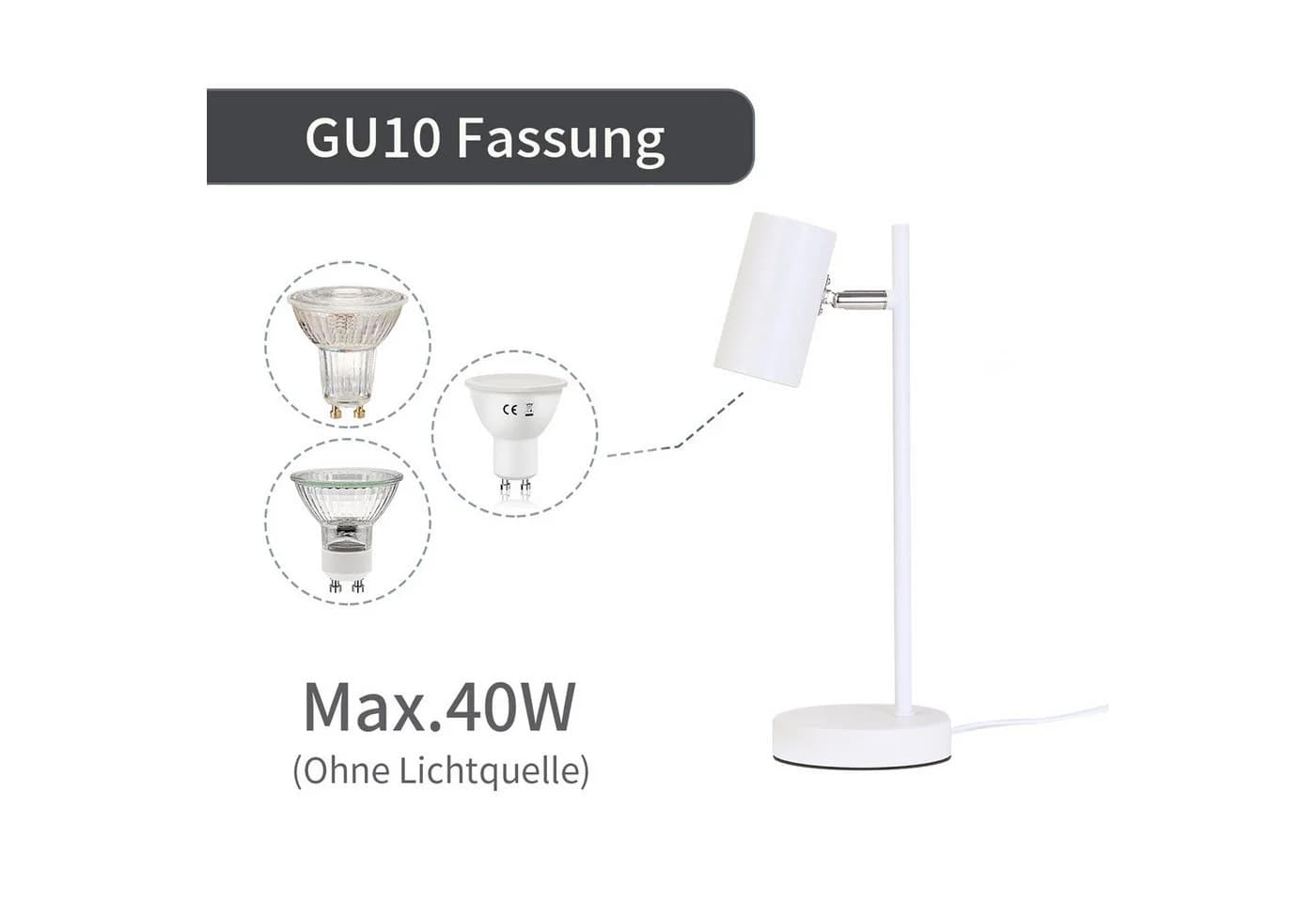 Nettlife Tischleuchte Nachttischlampe Schwarz/Weiß/Gold GU10 mit kabel - Bild 3