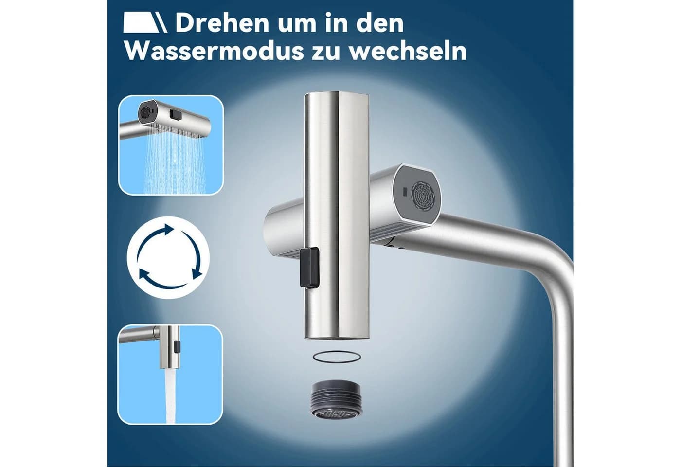 Nettlife Küchenarmatur Ausziehbar Edelstahl 360° Schwarz - Bild 3