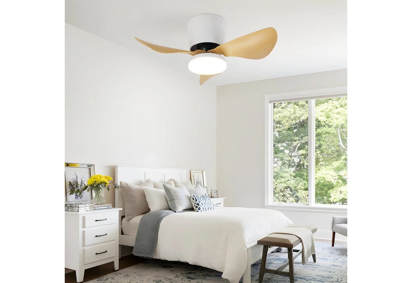 Nettlife Deckenventilator mit LED-Beleuchtung 70cm Weiß 6-Gang Timer