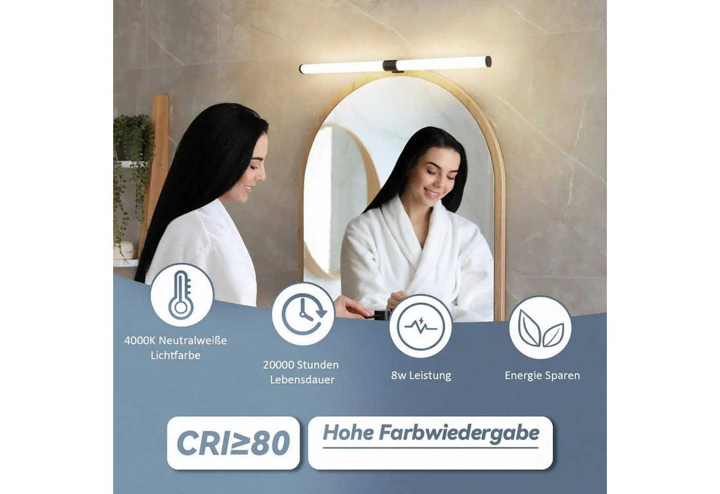Nettlife LED Spiegelleuchte Neutralweiß Klemmbar 40/60cm - Bild 3