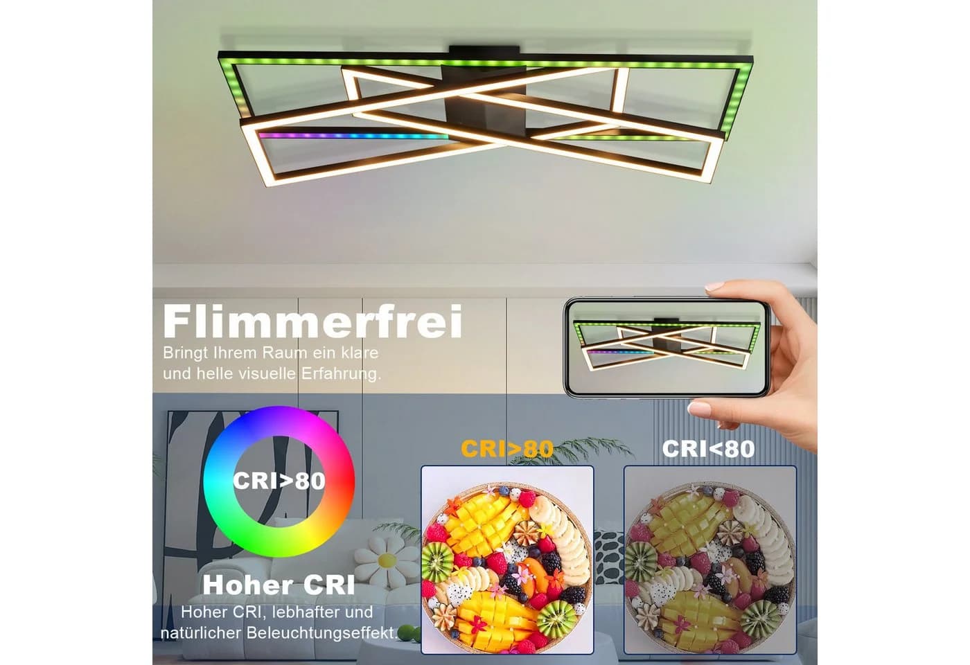 Nettlife LED Deckenleuchte Schwarz RGB Dimmbar 36W Modern - Bild 5