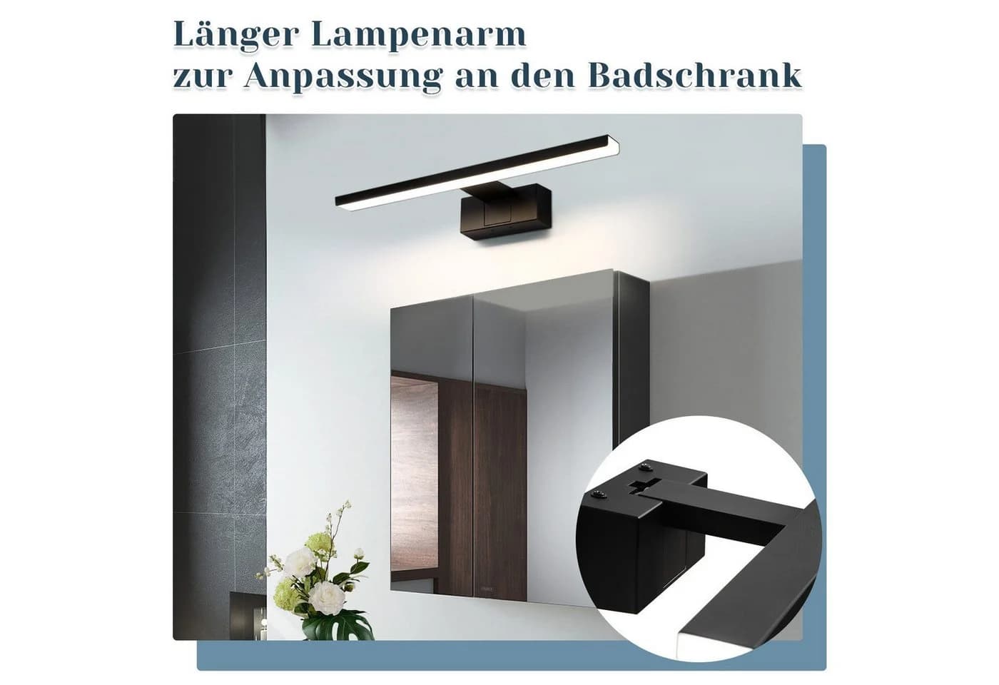 Nettlife LED Spiegelleuchte 30/40/60CM Schwarz Neutralweiß 4000K - Bild 3