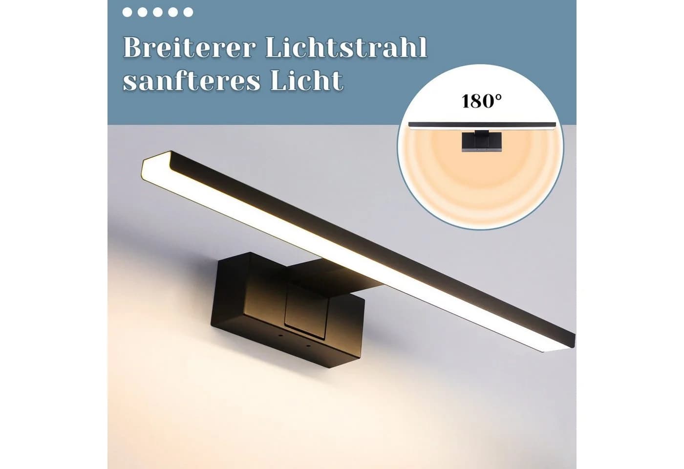 Nettlife LED Spiegelleuchte 30/40/60CM Schwarz Neutralweiß 4000K - Bild 4