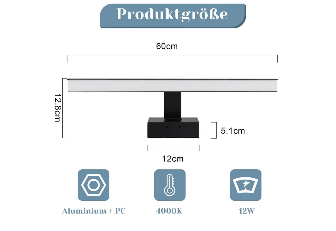 Nettlife LED Spiegelleuchte Schwarz 4000K LED fest integriert - Bild 5