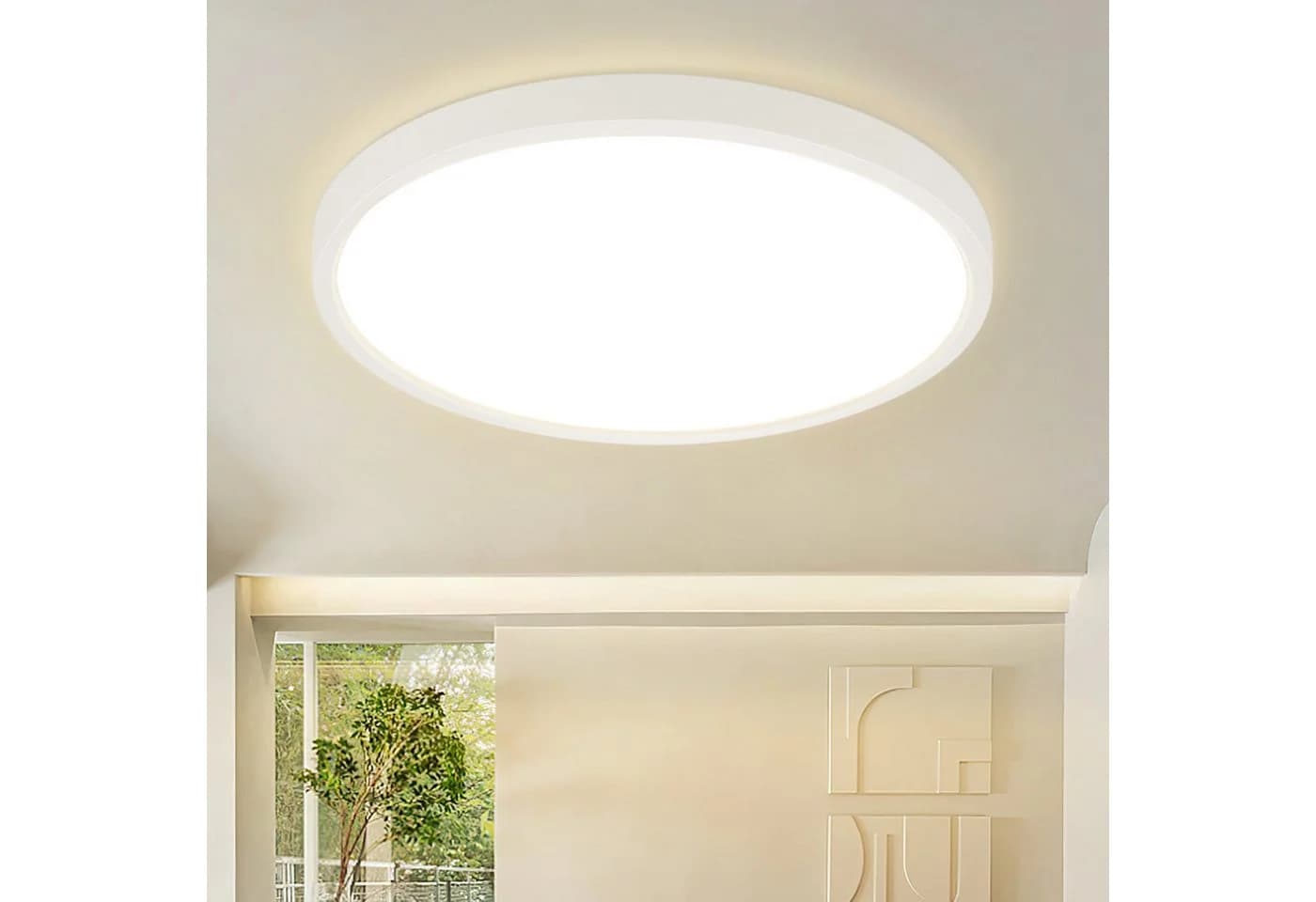Nettlife LED Panel Deckenlampe Flach Rund Flurlampe Weiß 24W, LED fest integriert, Warmweiß - Bild 2