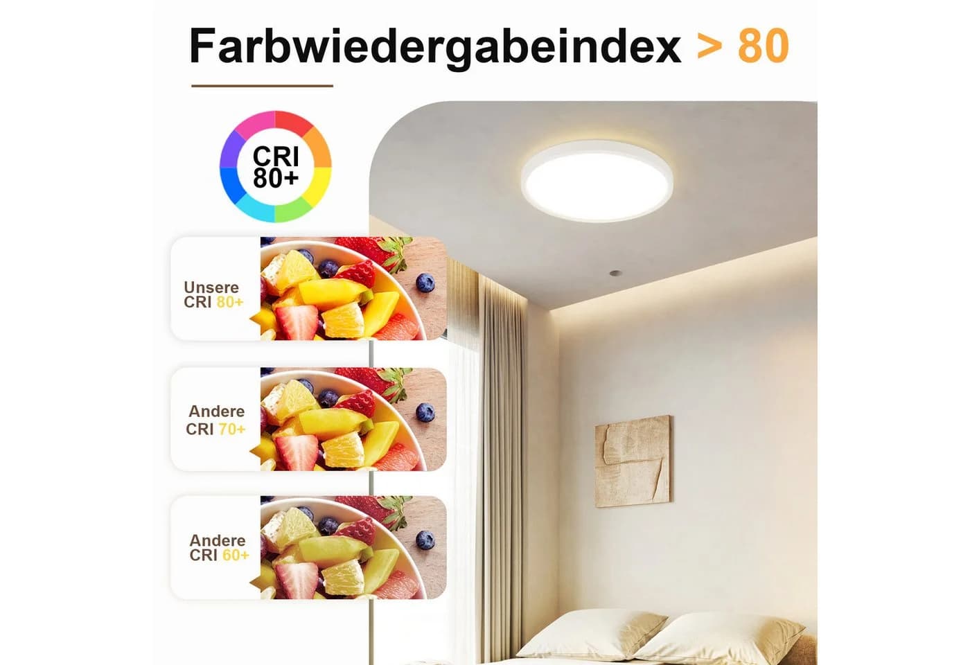 Nettlife LED Panel Deckenlampe Flach Rund Flurlampe Weiß 24W, LED fest integriert, Warmweiß - Bild 4