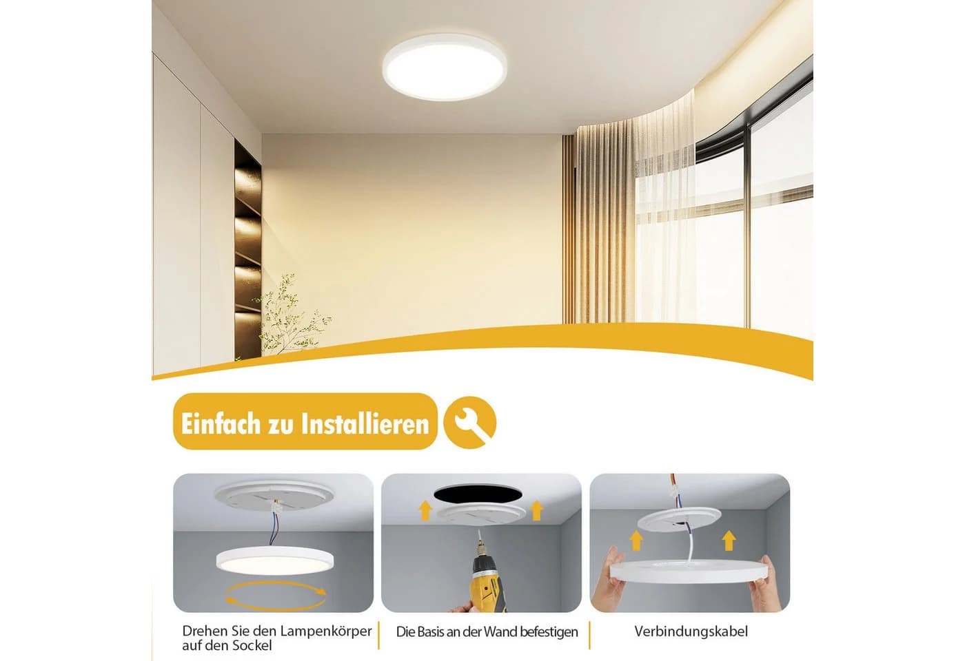 Nettlife LED Panel Deckenlampe Flach Rund Flurlampe Weiß 24W, LED fest integriert, Warmweiß - Bild 5