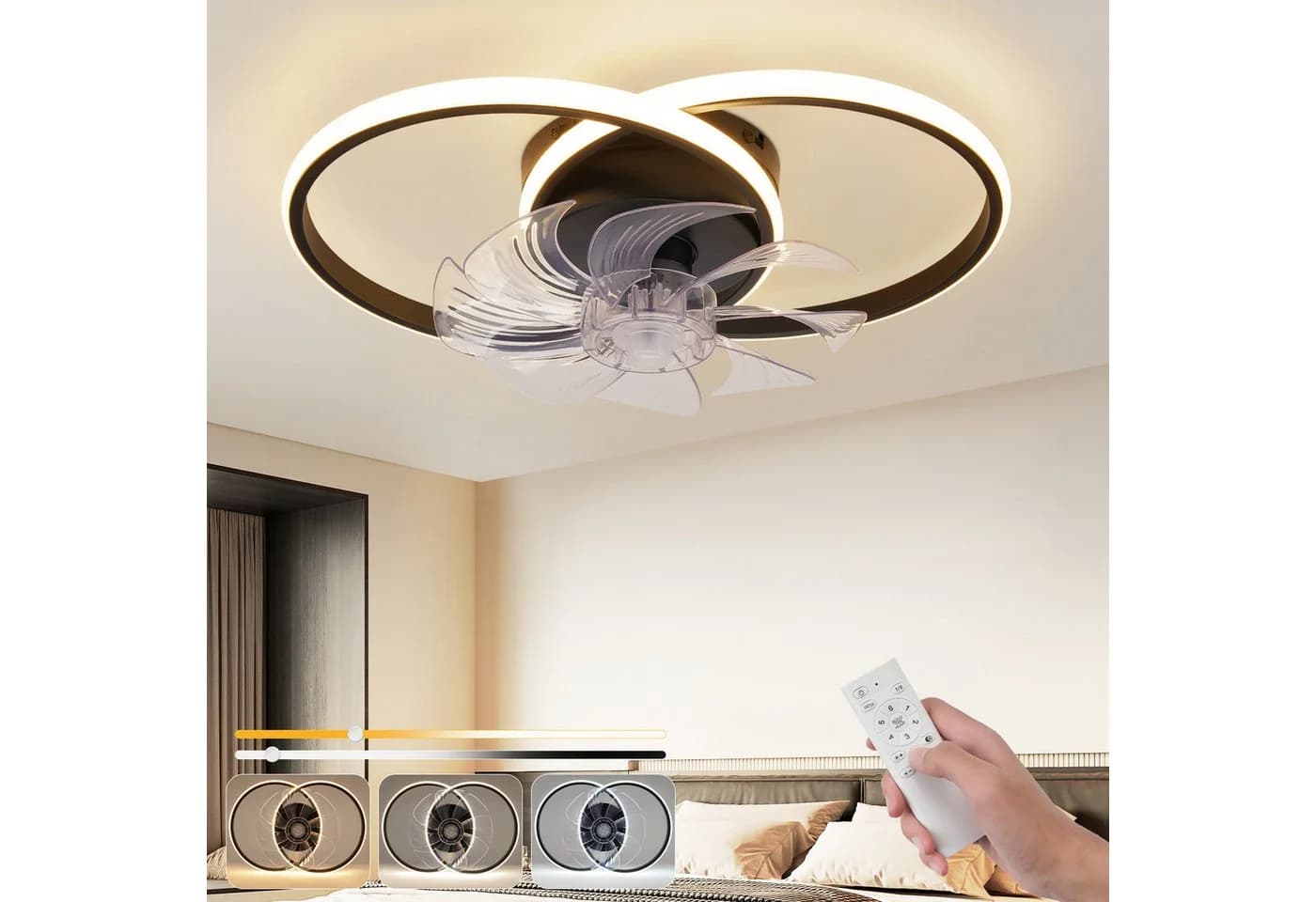 Nettlife Deckenventilator mit LED Licht Schwarz Fernbedienung 36W - Bild 2
