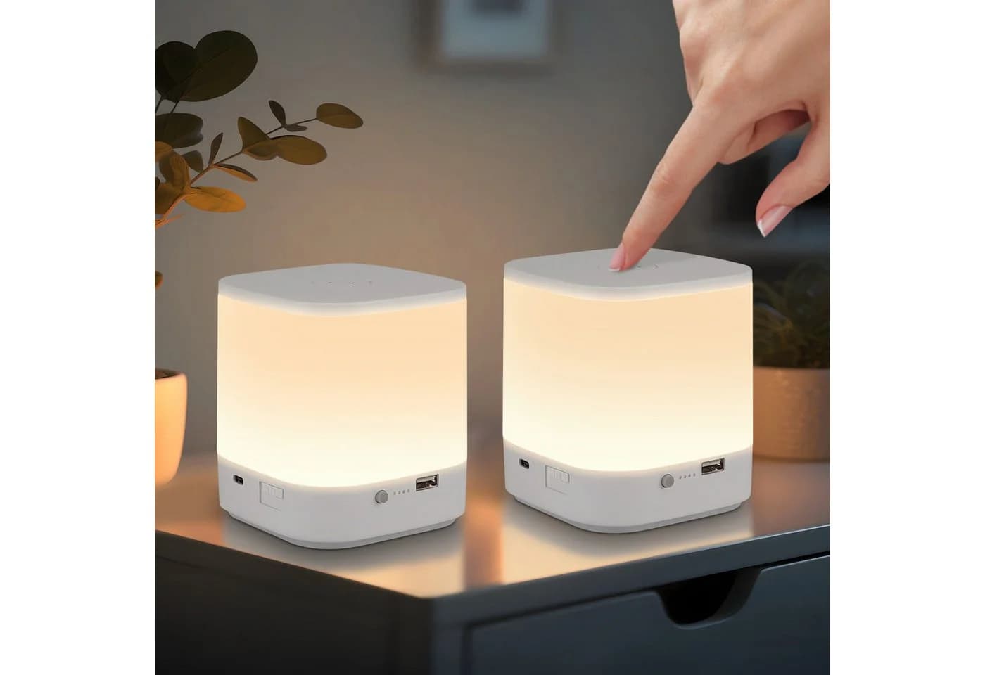 Nettlife LED Nachttischlampe Touch-Dimmbar Akku 1800mAh USB Weiß - Bild 2