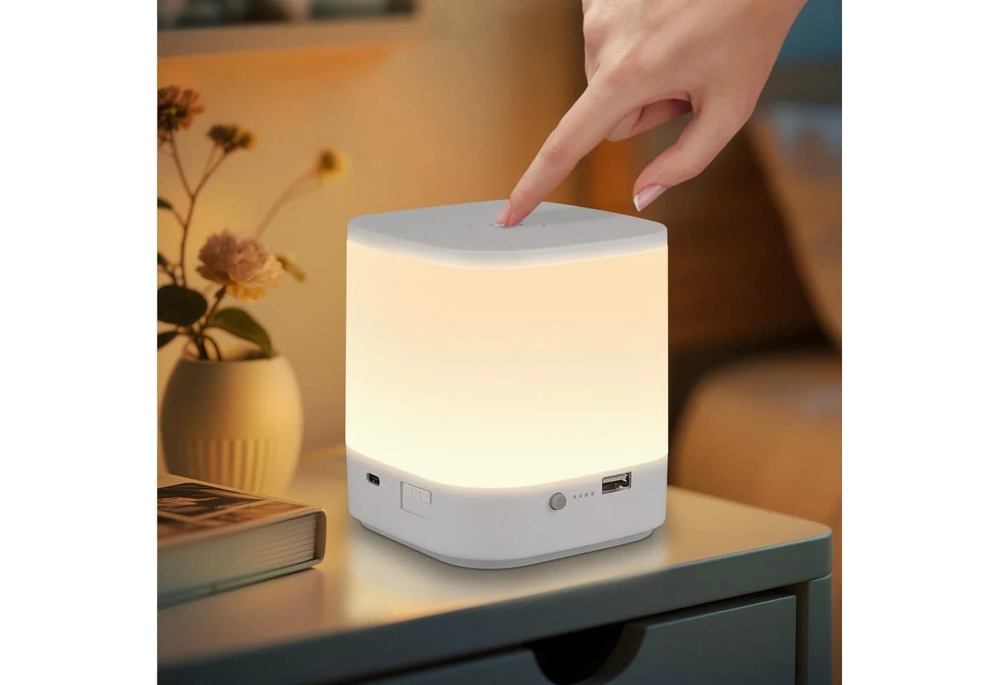 Nettlife LED Nachttischlampe Touch Dimmbar Akku 3600mAh USB Aufladbar Weiß - Bild 2