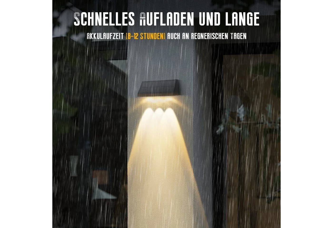 Nettlife LED Außen-Wandleuchte Schwarz 3 LEDs Solarlampe 3000K Warmweiß