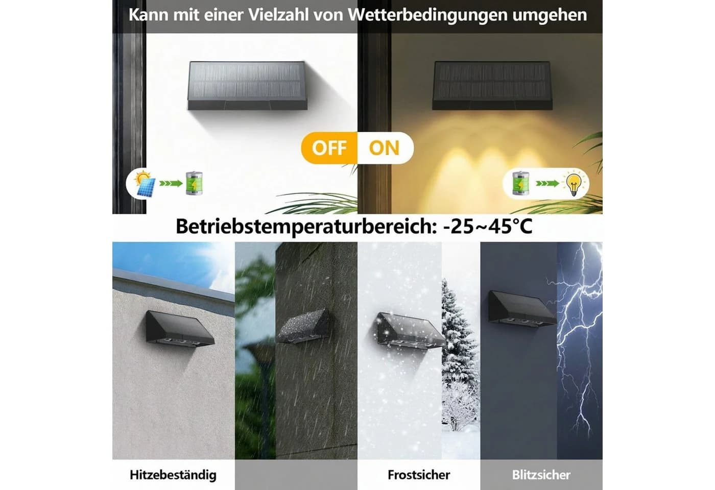 Nettlife LED Außen-Wandleuchte Schwarz 3 LEDs Solarlampe 3000K Warmweiß - Bild 3