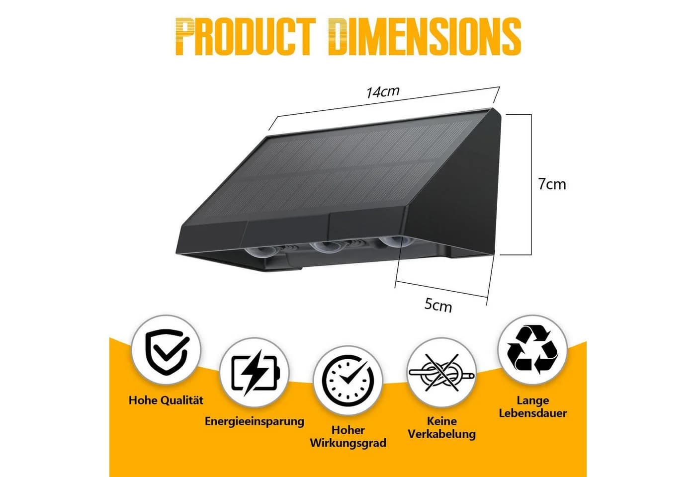 Nettlife LED Außen-Wandleuchte Schwarz 3 LEDs Solarlampe 3000K Warmweiß - Bild 4