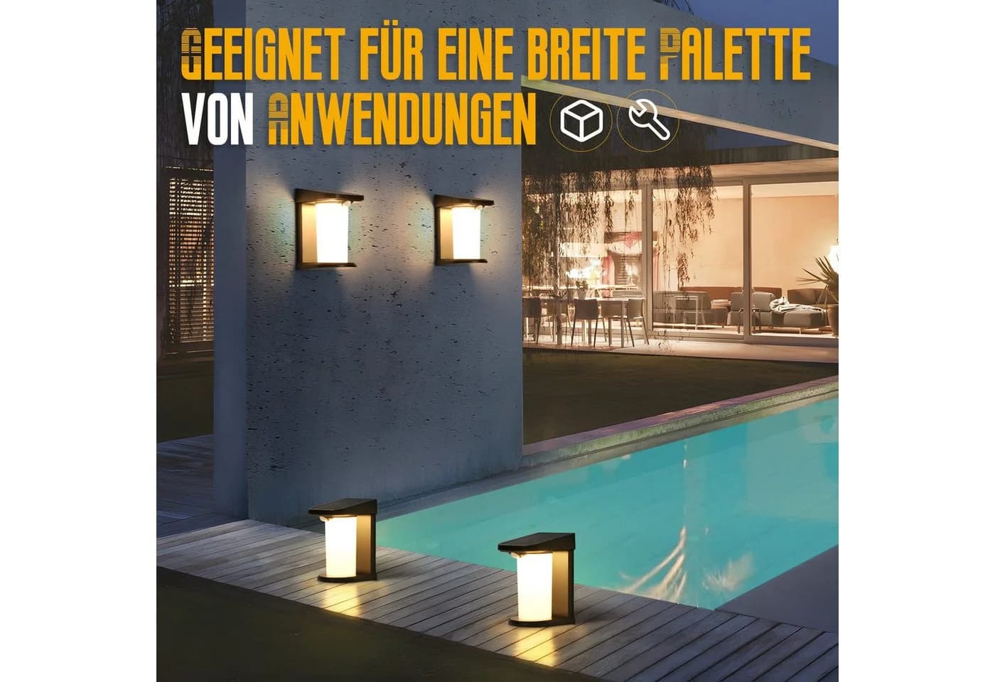 Nettlife LED Außen-Wandleuchte mit Bewegungsmelder Solarleuchte Garten 2 Modi 3000K