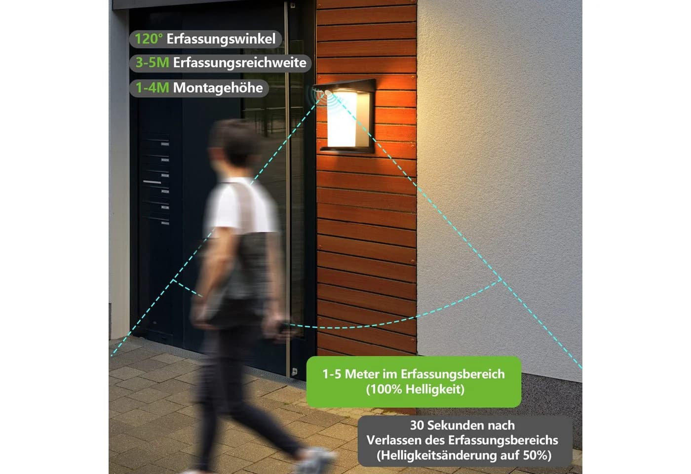 Nettlife LED Außen-Wandleuchte mit Bewegungsmelder Solarleuchte Garten 2 Modi 3000K - Bild 3