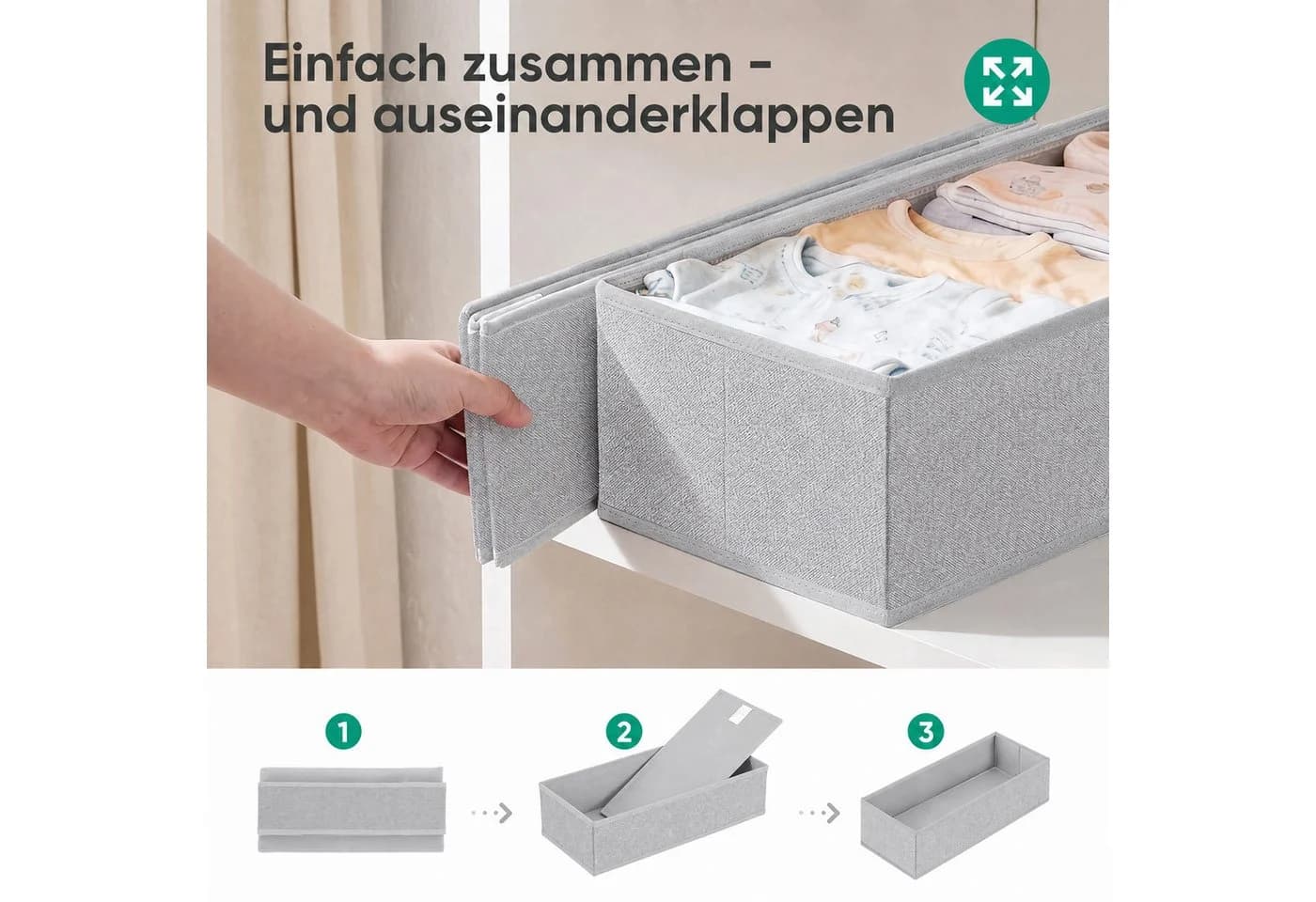 Sekey Aufbewahrungsboxen 8er Set Faltbar Vliesstoff Grau - Bild 5
