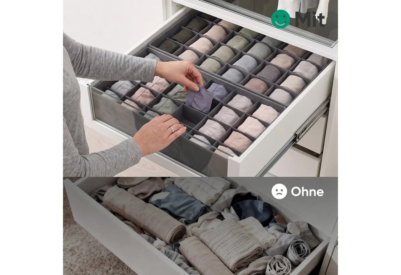 Sekey Aufbewahrungsbox Set 2 St. Grau Vliesstoff mit 24 Fächern - Bild 4