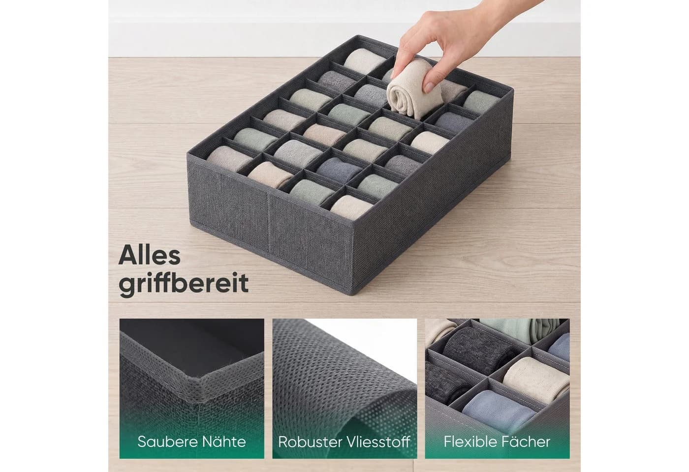 Sekey Aufbewahrungsbox Set 2 St. Grau Vliesstoff mit 24 Fächern - Bild 5