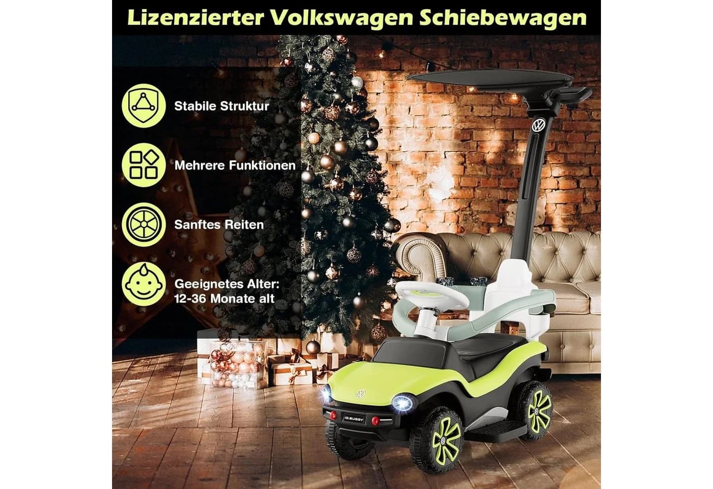 KOMFOTTEU 3-in-1 Rutscherauto mit Griff und Musik für Kinder 1-3 Jahre