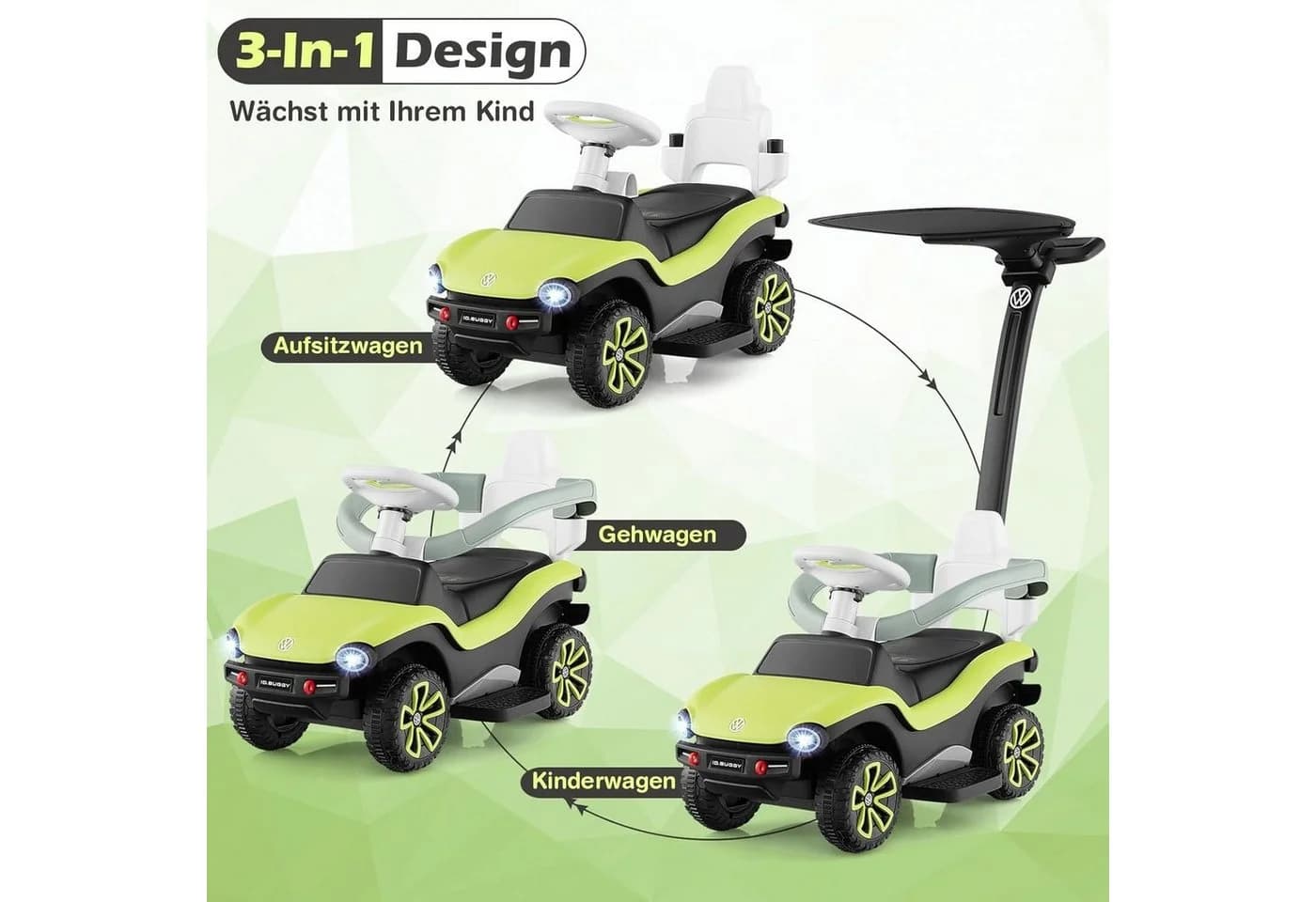 KOMFOTTEU 3-in-1 Rutscherauto mit Griff und Musik für Kinder 1-3 Jahre - Bild 3