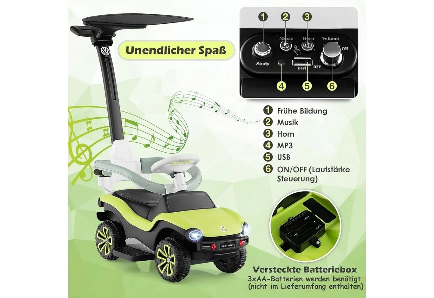 KOMFOTTEU 3-in-1 Rutscherauto mit Griff und Musik für Kinder 1-3 Jahre - Bild 5