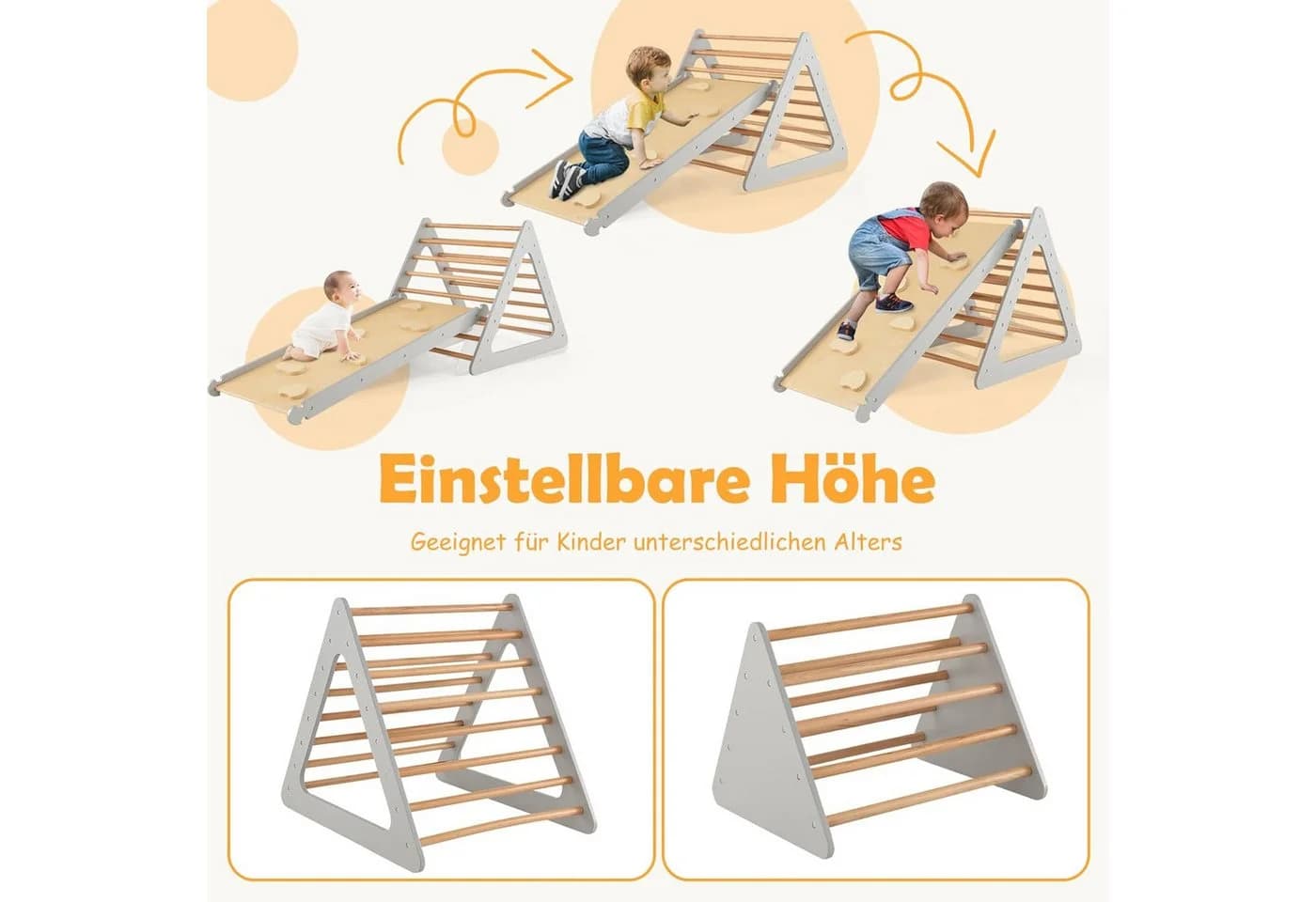 KOMFOTTEU Klettergerüst Kletterdreieck mit Rampe grau - Bild 3
