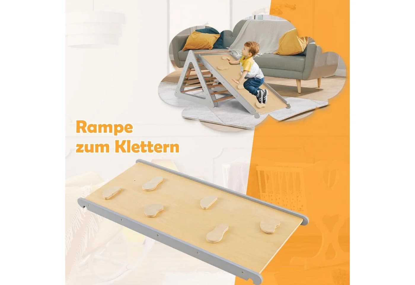 KOMFOTTEU Klettergerüst Kletterdreieck mit Rampe grau - Bild 4