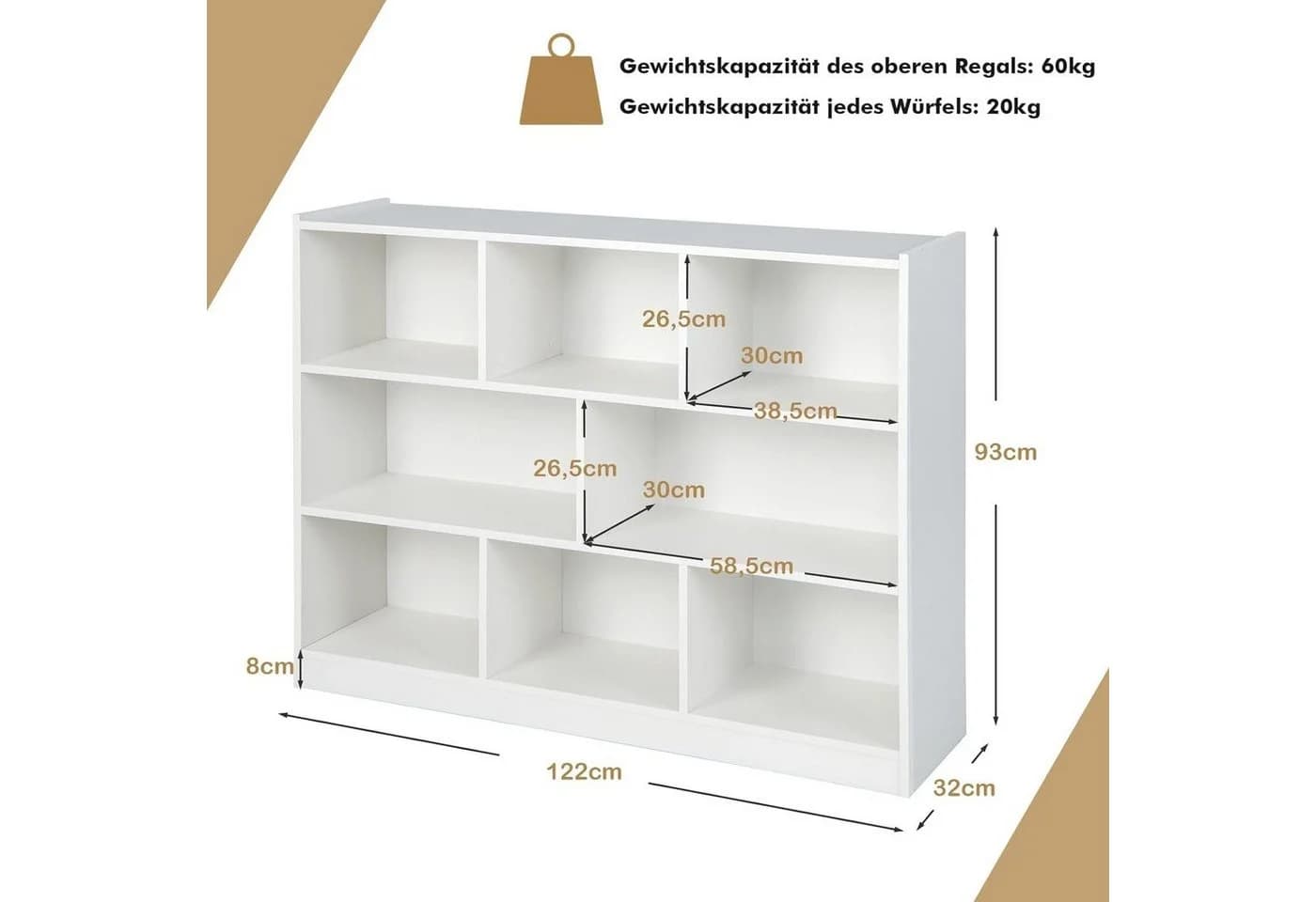 KOMFOTTEU Bücherregal Würfelregal 8 Fächer 122x32x93 cm - Bild 3
