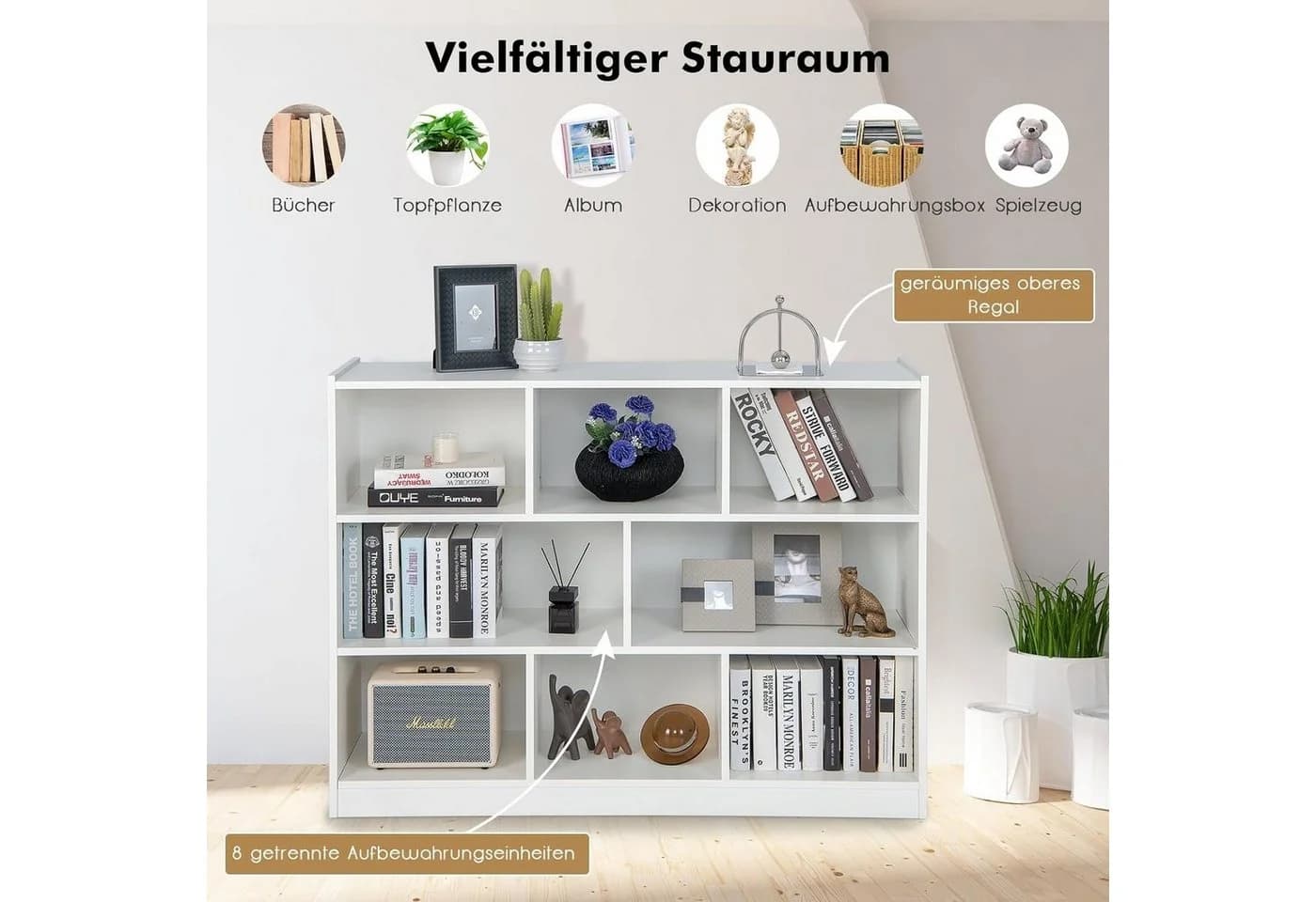 KOMFOTTEU Bücherregal Würfelregal 8 Fächer 122x32x93 cm - Bild 4