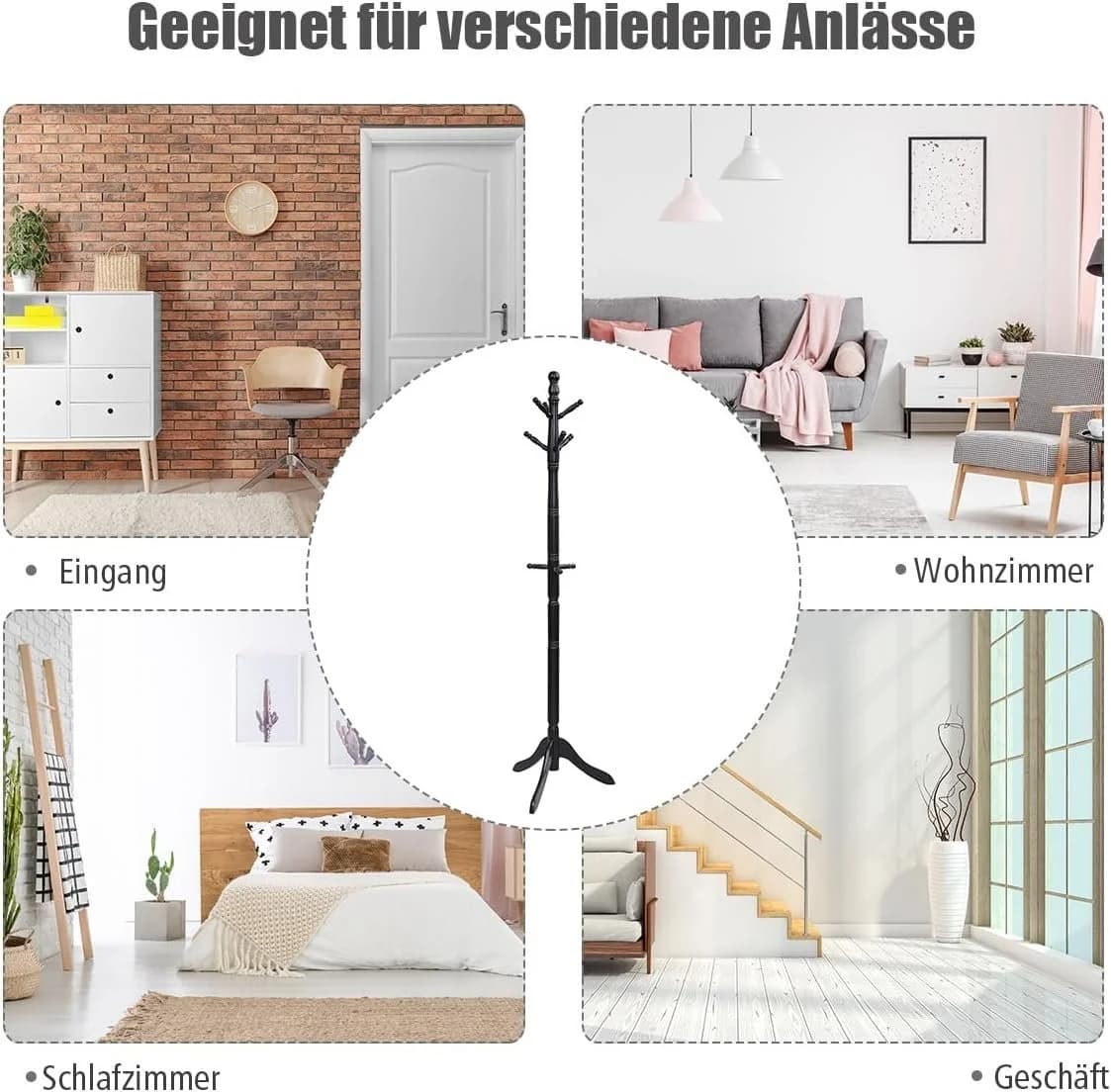 KOMFOTTEU Garderobenständer mit 9 Haken & verstellbarer Höhe - Bild 5