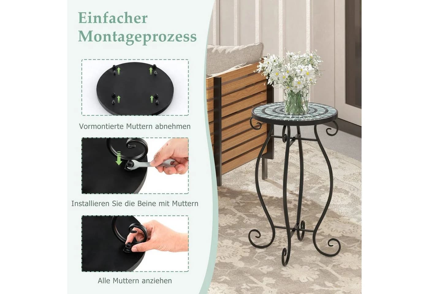 KOMFOTTEU Mosaik Beistelltisch Ø30cm Metallgestell