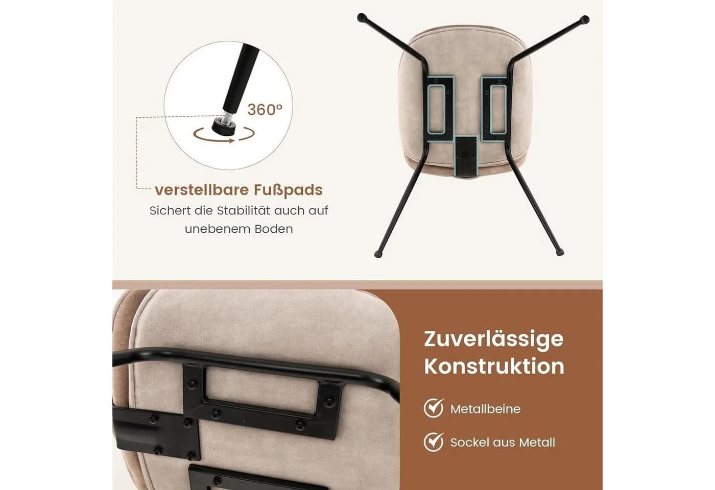 KOMFOTTEU Esszimmerstuhl Küchenstuhl 2er Set Samt Metall - Bild 5