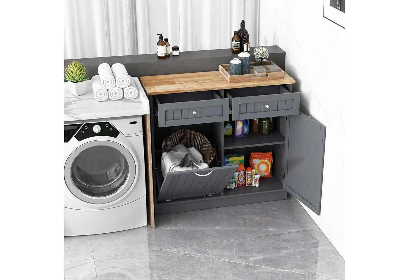 KOMFOTTEU Sideboard Küchenschrank mit großer Arbeitsplatte & 2 Schubladen