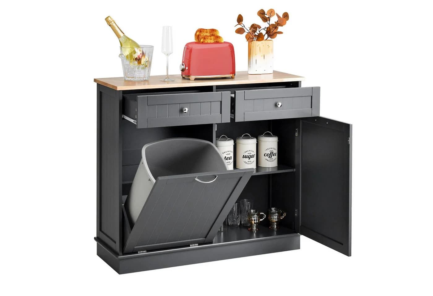 KOMFOTTEU Sideboard Küchenschrank mit großer Arbeitsplatte & 2 Schubladen - Bild 2