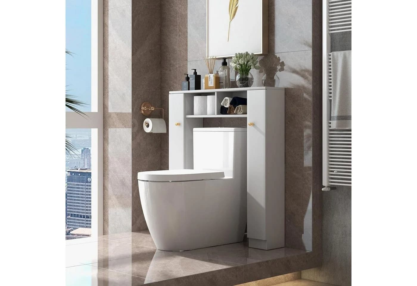 KOMFOTTEU Badregal Toilettenschrank, freistehender Toilettenregal, 87,5 x 18 x 98 cm