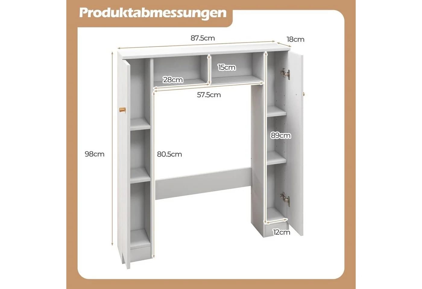 KOMFOTTEU Badregal Toilettenschrank, freistehender Toilettenregal, 87,5 x 18 x 98 cm - Bild 3