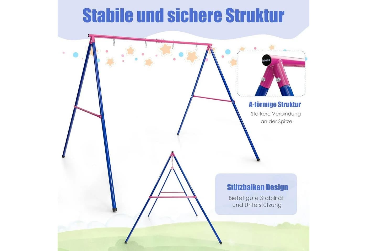 KOMFOTTEU Schaukelgestell Metall 250kg Blau Rot - Bild 5