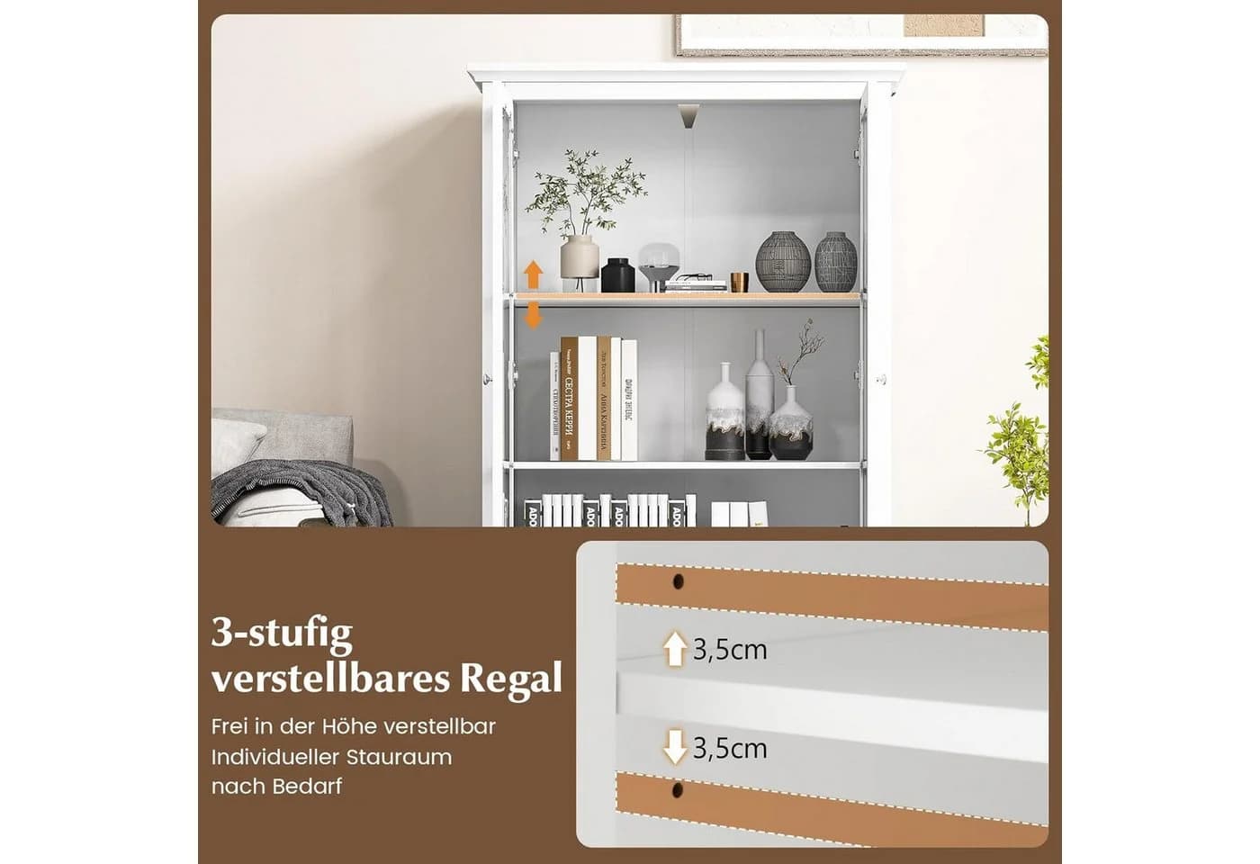 KOMFOTTEU Bücherschrank Vitrinenschrank Weiß - Bild 3