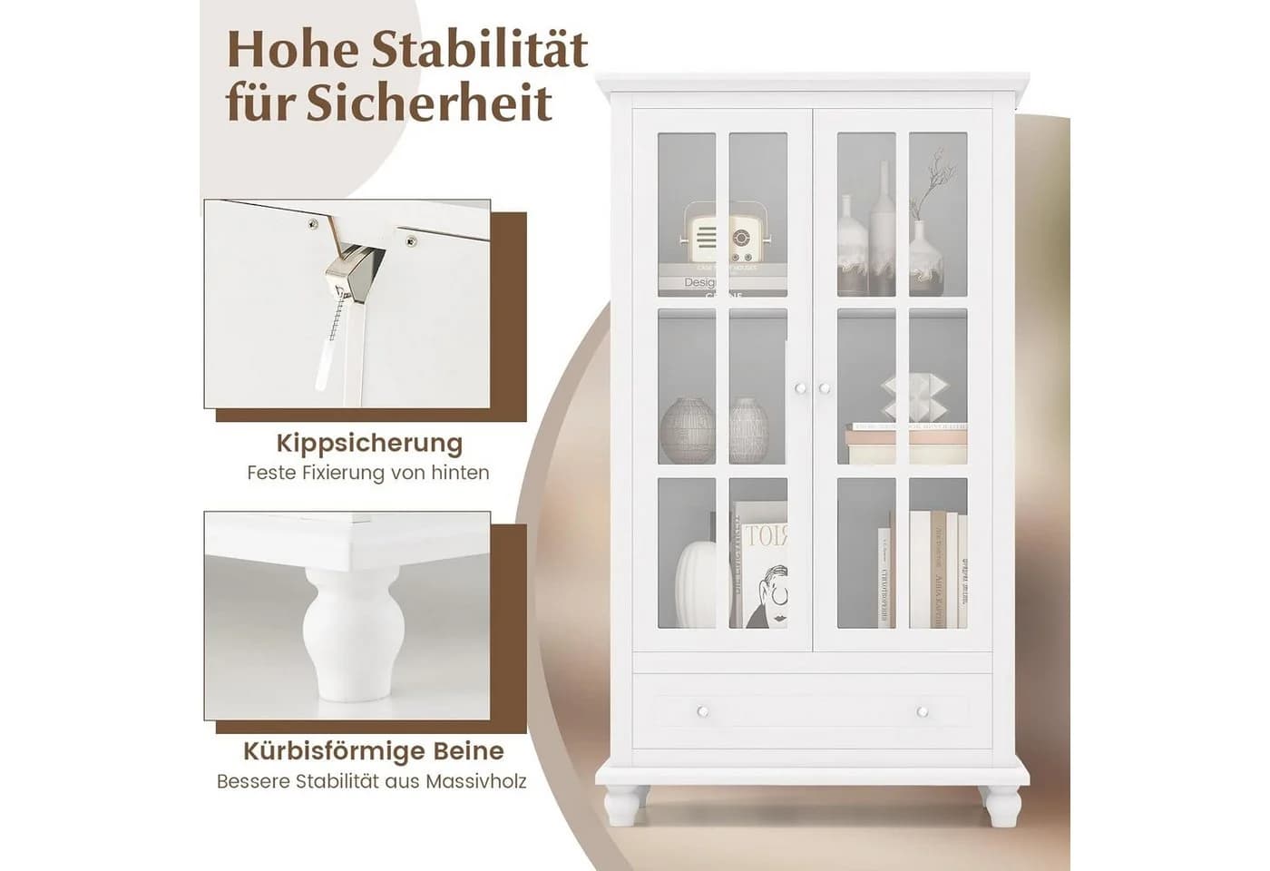 KOMFOTTEU Bücherschrank Vitrinenschrank Weiß - Bild 4