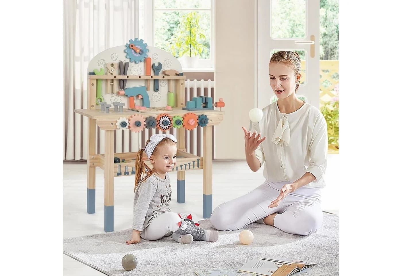 KOMFOTTEU Spielwerkbank Arbeitsplatte & untere Ablage für Kinder ab 3 - Bild 3