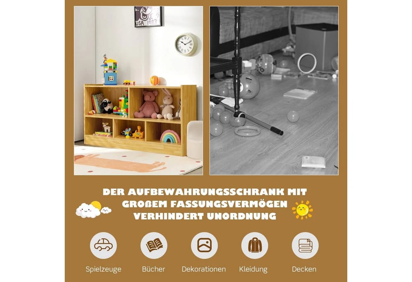 COSTWAY Bücherregal Spielzeugschrank 5 Fächer Holzfarbe - Bild 5