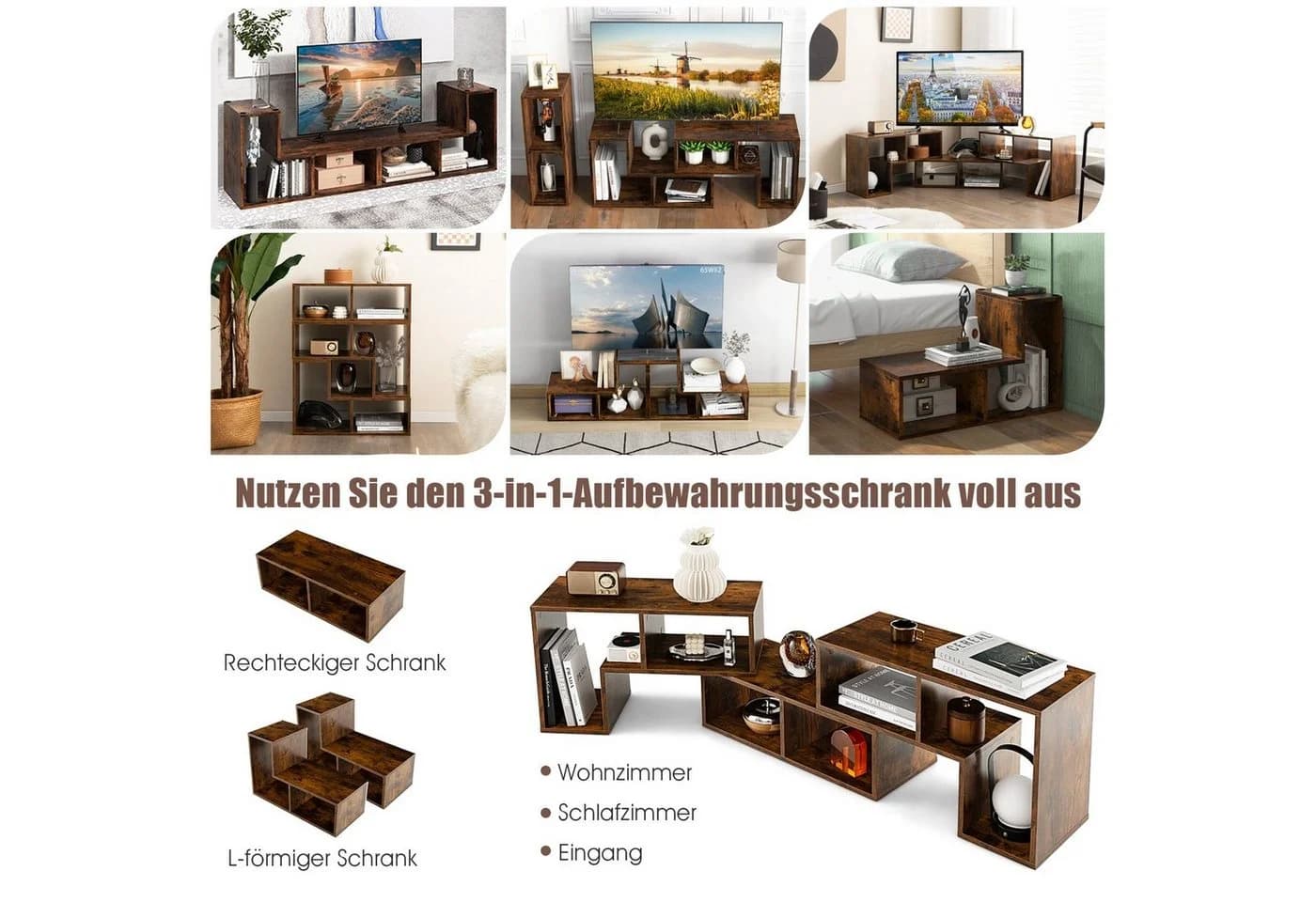 COSTWAY TV-Schrank Eckregal 3-teilig Kombinierbar