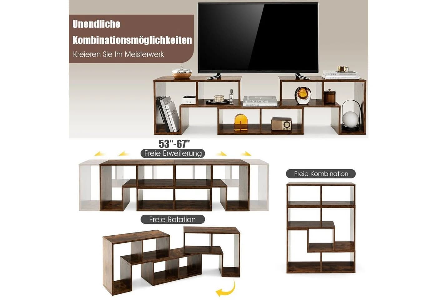 COSTWAY TV-Schrank Eckregal 3-teilig Kombinierbar - Bild 3