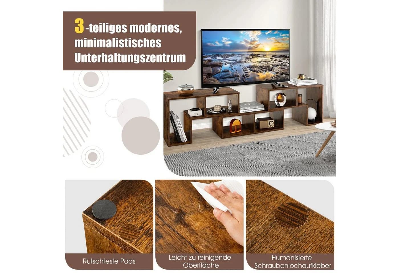 COSTWAY TV-Schrank Eckregal 3-teilig Kombinierbar - Bild 4